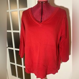 Anne Klein Sport Long Sleeve 100% Cotton Red V Neck Top